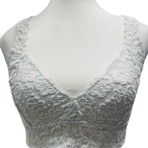 AERIE Women's Criss Cross Back White  Lace Bralette Lined Wire Free Size M